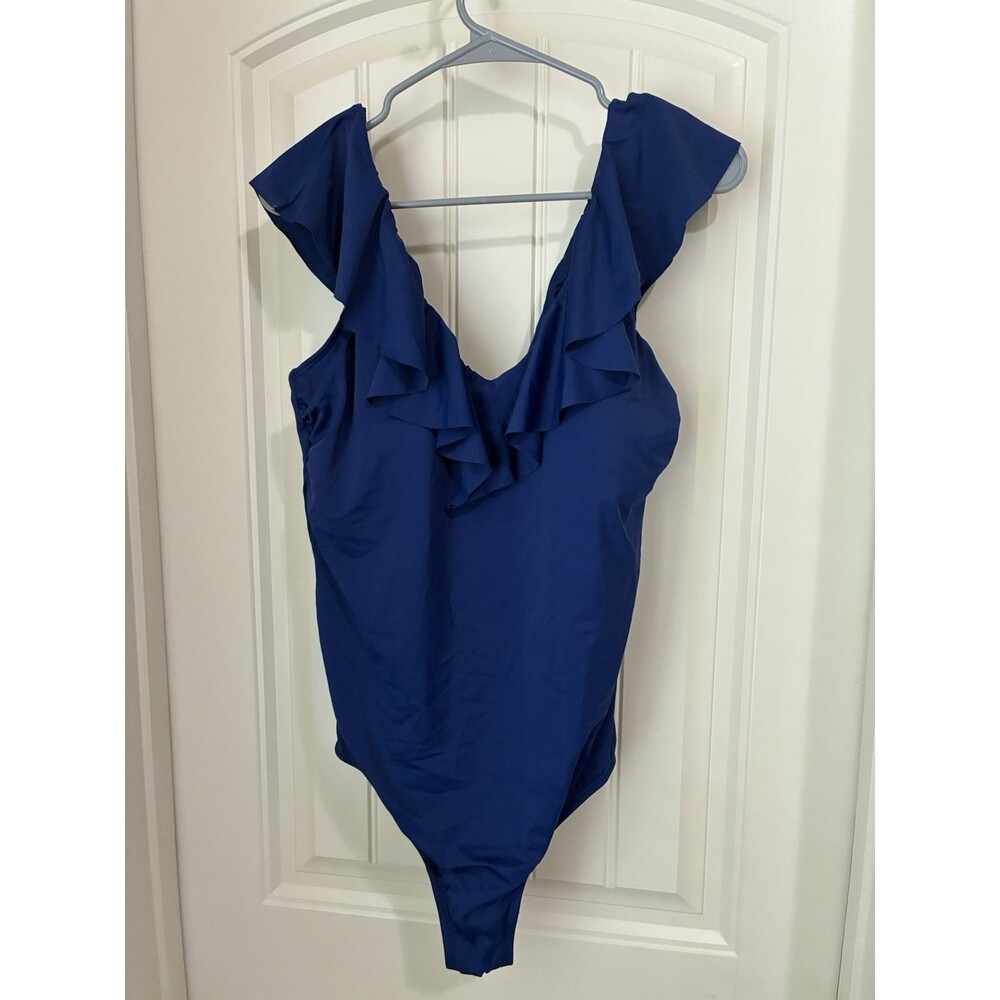 NWT Bal Harbour V Neck Ruffle One-Piece Swimsuit Tummy Control  Sz 18